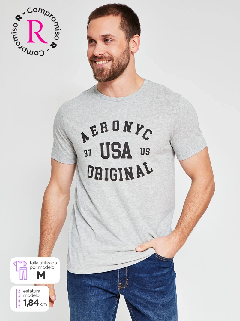 POLERA HOMBRE AEROPOSTALE ALGODÓN CUELLO REDONDO ESTAMPADO
