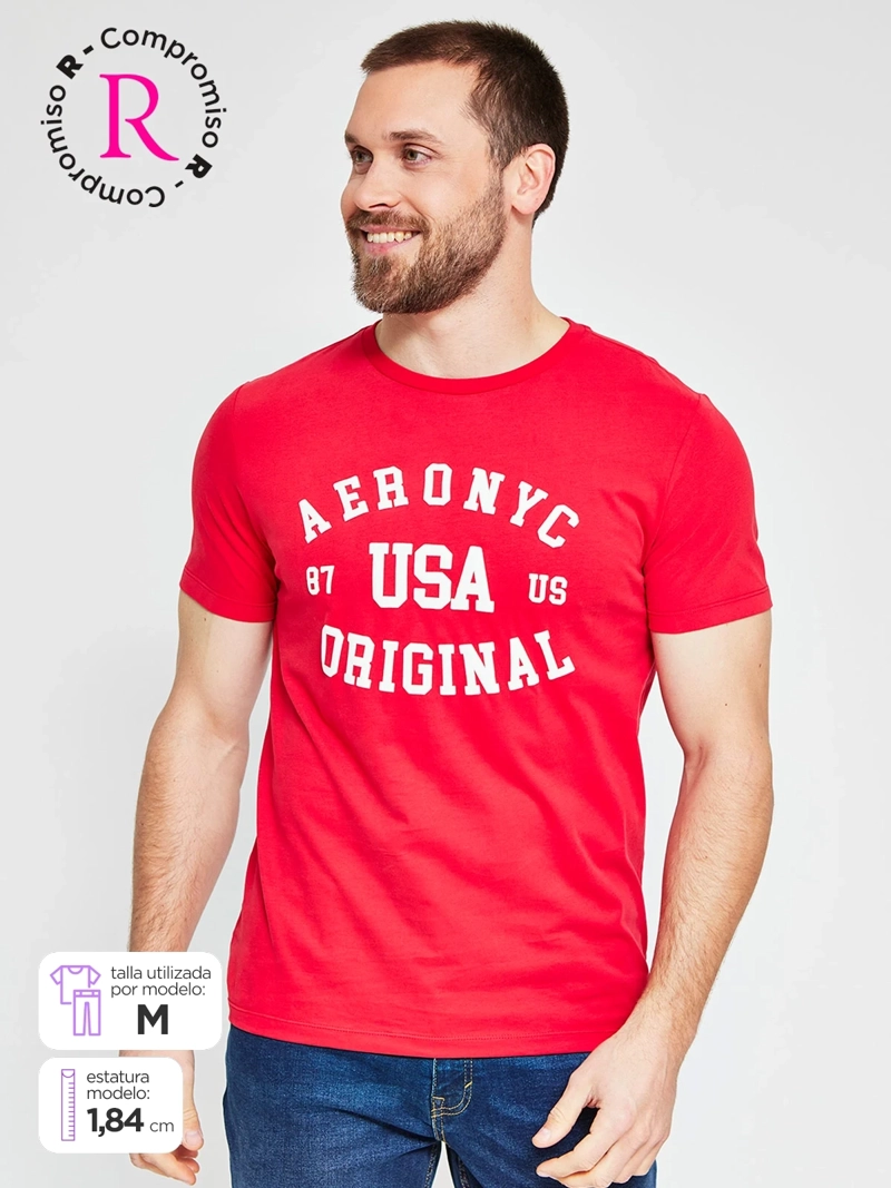 POLERA HOMBRE AEROPOSTALE ALGODÓN CUELLO REDONDO ESTAMPADO