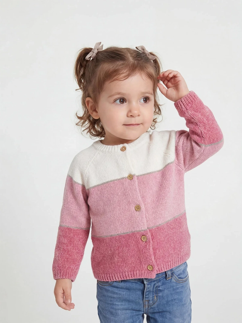 CHALECO NIÑA BABY HARVEST ABOTONADO BLOQUES COLORES - 1