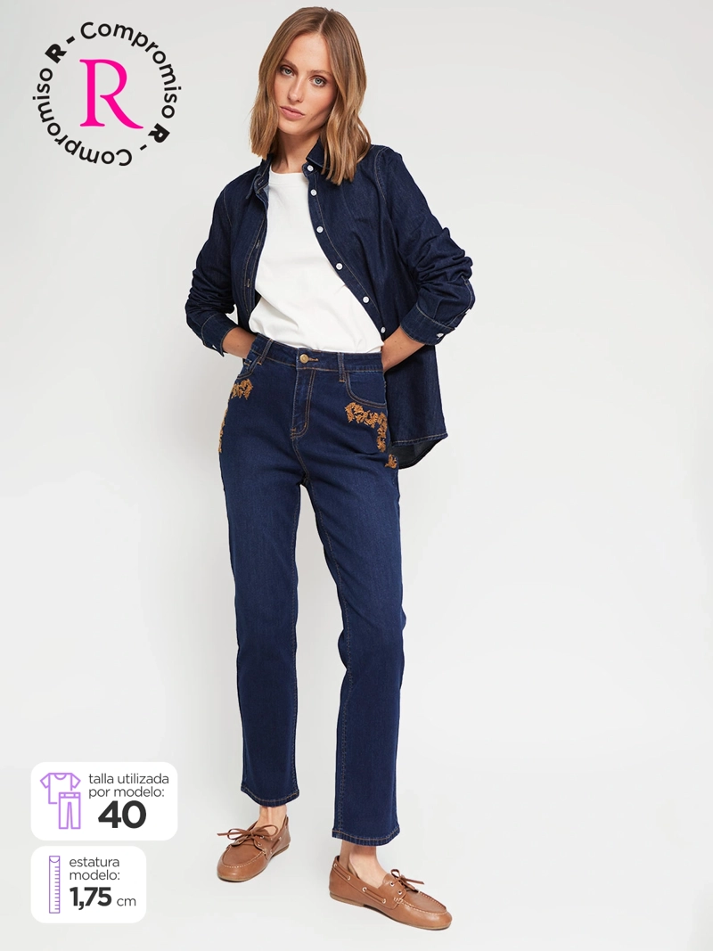 JEANS MUJER AZIZ ALGODÓN BORDADO - 1