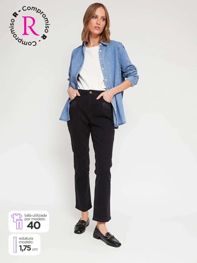 JEANS MUJER AZIZ ALGODÓN BORDADO - 1