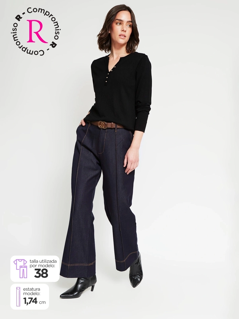 JEANS MUJER CACHAREL PIERNA ANCHA CINTURÓN - 1