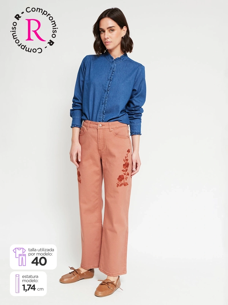 JEANS MUJER AZIZ ALGODÓN REGULAR BORDADO - 1