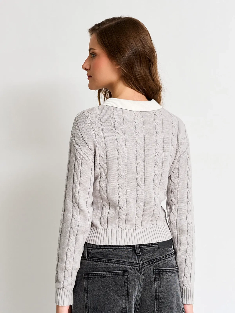 SWEATER MUJER INDEX ALGODÓN MANGA LARGA DETALLE CUERO - 2