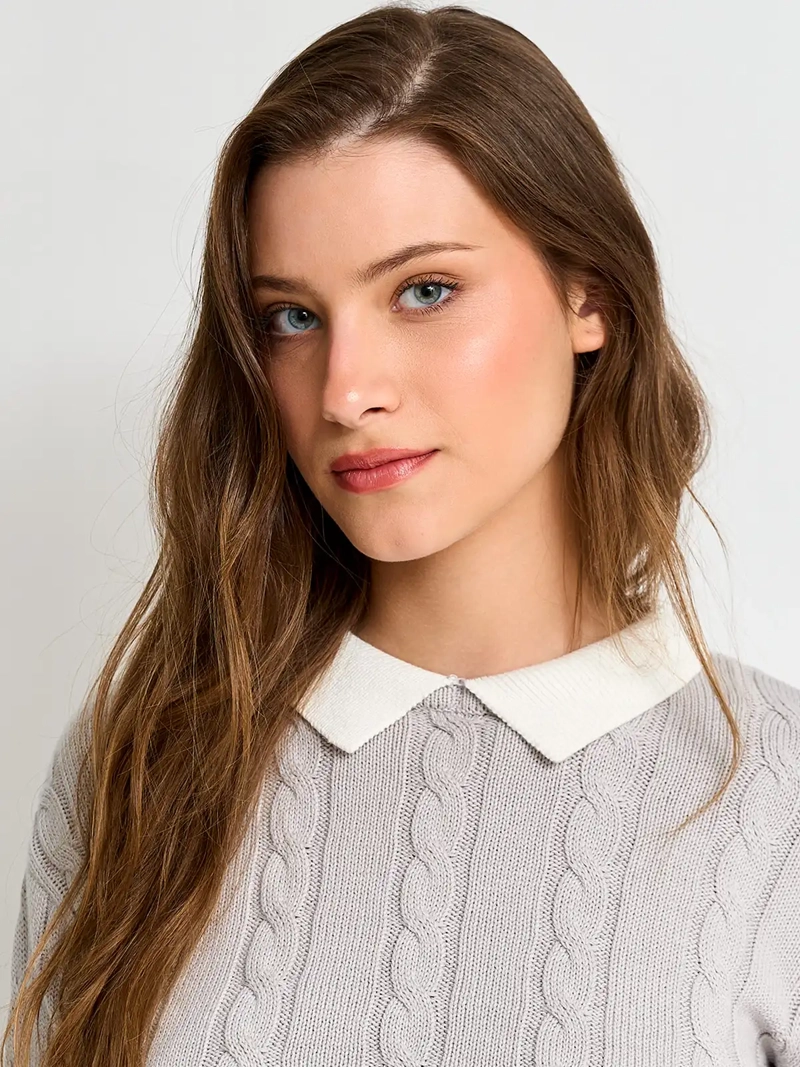 SWEATER MUJER INDEX ALGODÓN MANGA LARGA DETALLE CUERO - 3