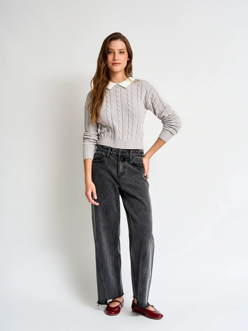 SWEATER MUJER INDEX ALGODÓN MANGA LARGA DETALLE CUERO - 4