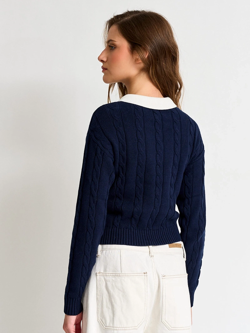 SWEATER MUJER INDEX ALGODÓN MANGA LARGA DETALLE CUERO - 2