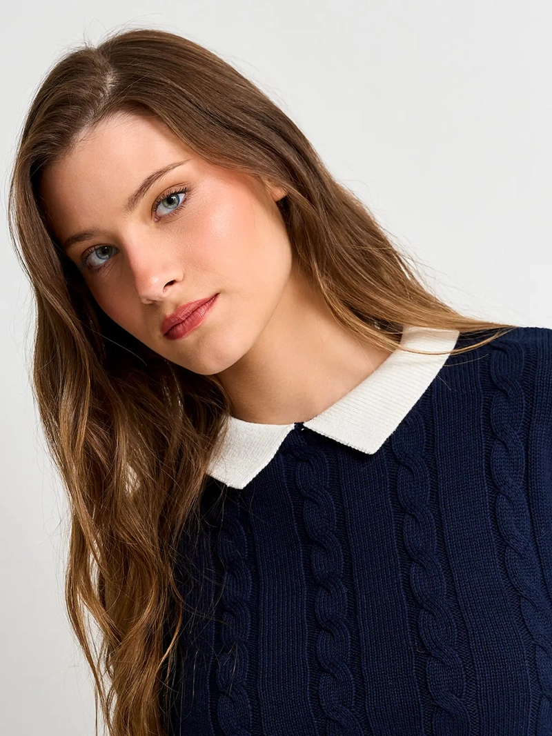 SWEATER MUJER INDEX ALGODÓN MANGA LARGA DETALLE CUERO - 3