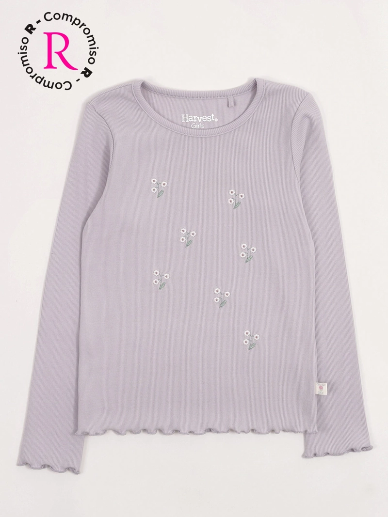 POLERA NIÑA HARVEST ALGODÓN MANGA LARGA RIB BORDADA - 3