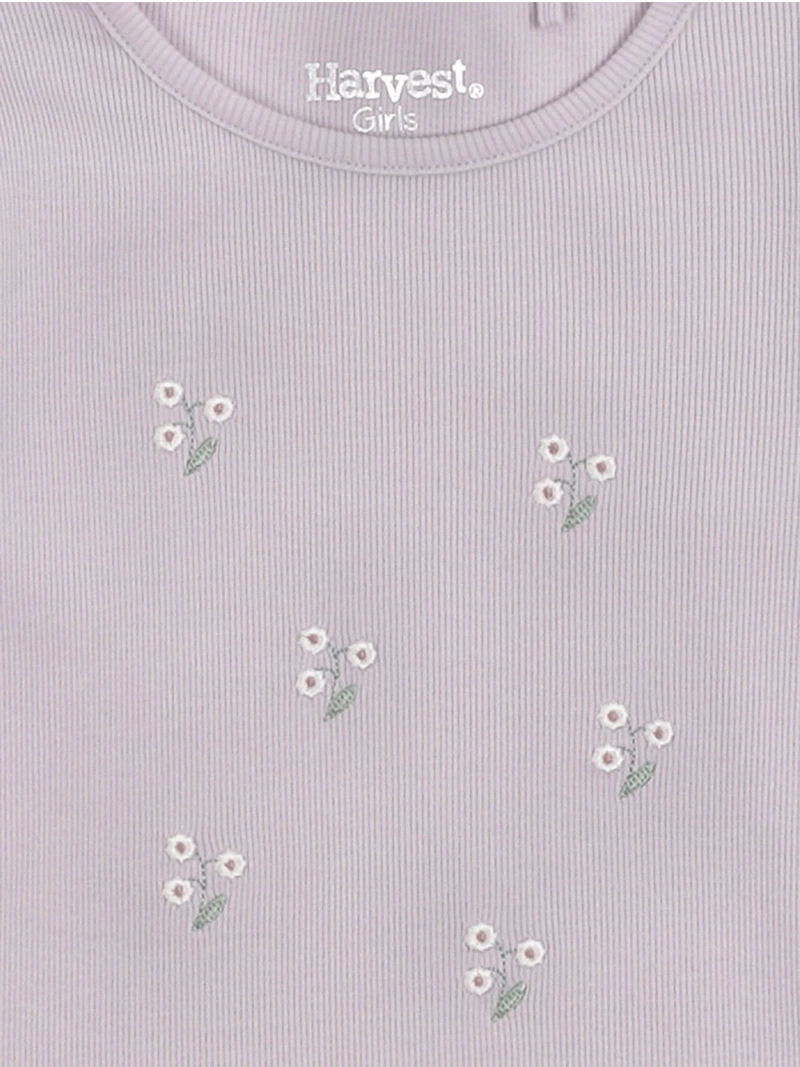 POLERA NIÑA HARVEST ALGODÓN MANGA LARGA RIB BORDADA - 6