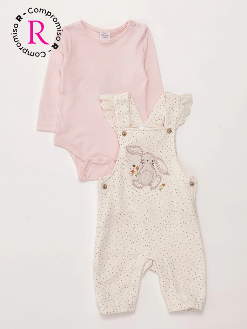 CONJUNTO JARDINERA + BODY NIÑA BABY HARVEST ALGODÓN  - 1