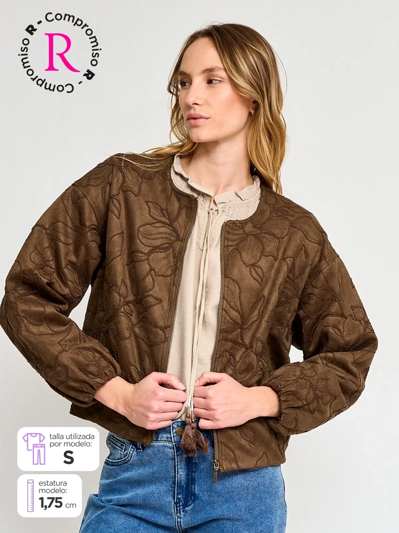 CHAQUETA MUJER TATIENNE BOMBER SUEDE BORDADA - 1