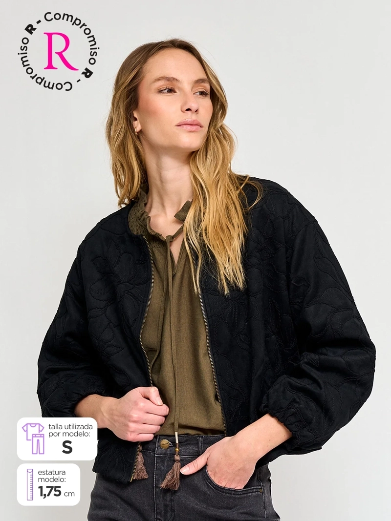 CHAQUETA MUJER TATIENNE BOMBER SUEDE BORDADA - 1