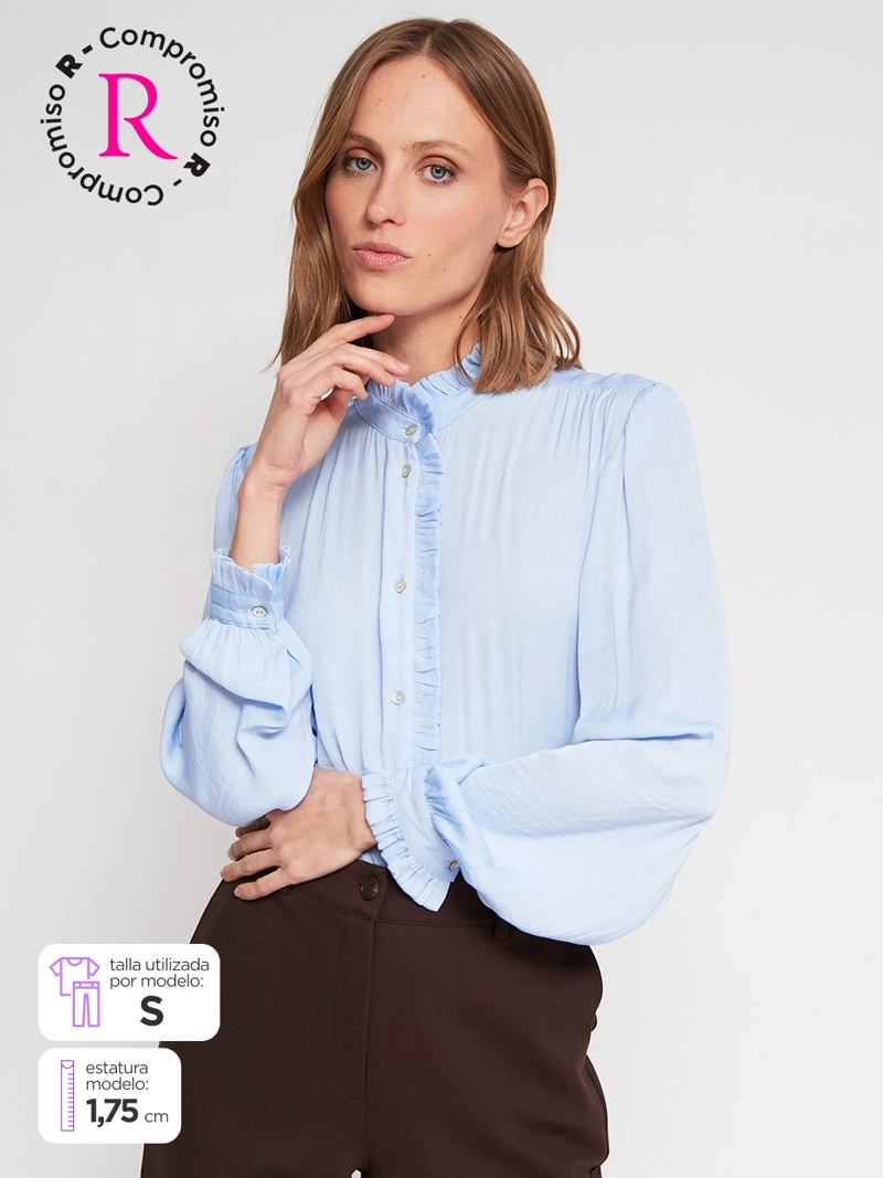 BLUSA MUJER CACHAREL CUELLO MAO MANGA LARGA LAZO - 1
