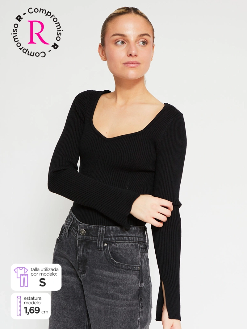SWEATER MUJER INDEX ESCOTE CORAZÓN MANGA LARGA - 1