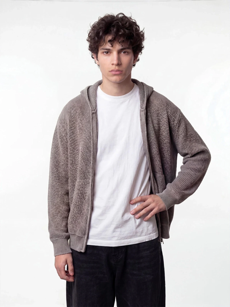 SWEATER HOMBRE INDEX ALGODÓN CIERRE Y GORRO LAVADO - 1