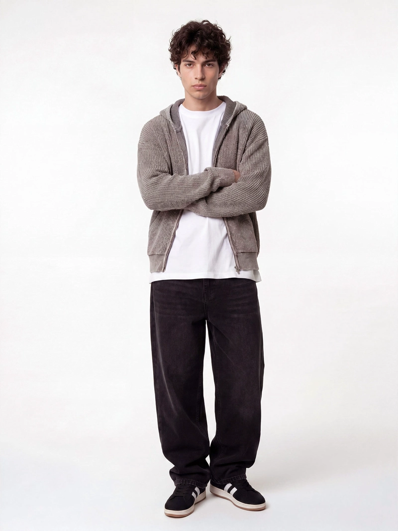 SWEATER HOMBRE INDEX ALGODÓN CIERRE Y GORRO LAVADO - 4