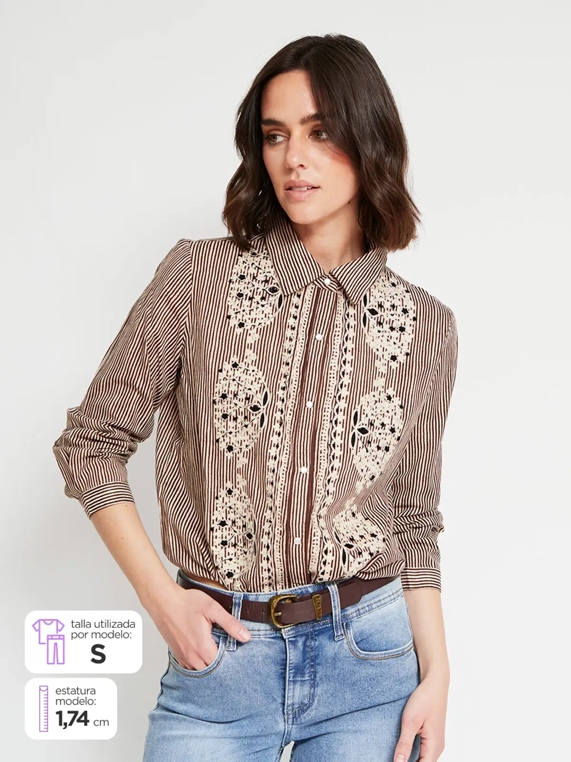 BLUSA MUJER TATIENNE ALGODÓN MANGA LARGA BORDADA - 1
