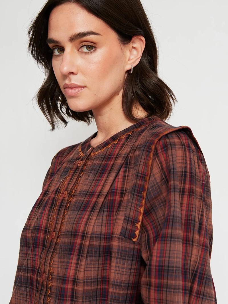 BLUSA MUJER TATIENNE ALGODÓN MANGA LARGA CUADRILLÉ - 4