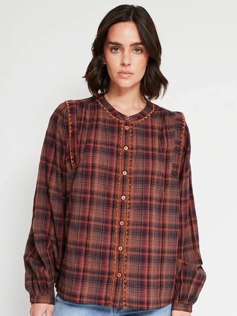 BLUSA MUJER TATIENNE ALGODÓN MANGA LARGA CUADRILLÉ - 2