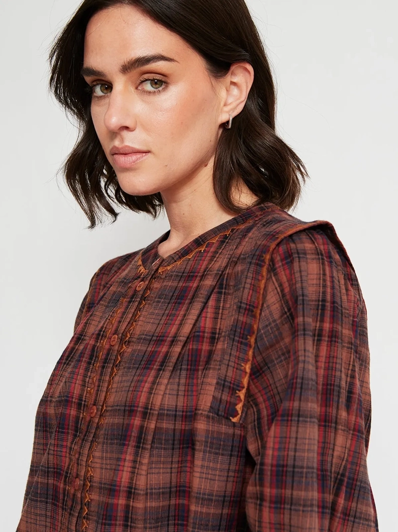 BLUSA MUJER TATIENNE ALGODÓN MANGA LARGA CUADRILLÉ - 4