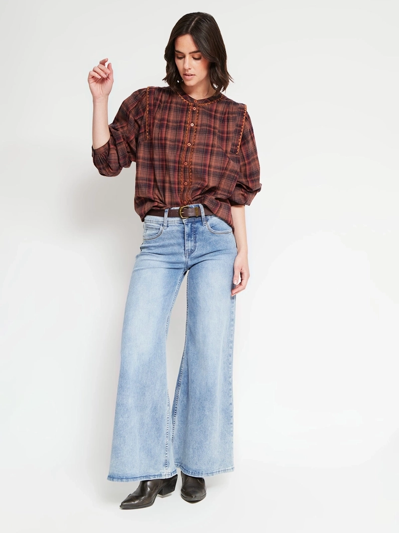 BLUSA MUJER TATIENNE ALGODÓN MANGA LARGA CUADRILLÉ - 5