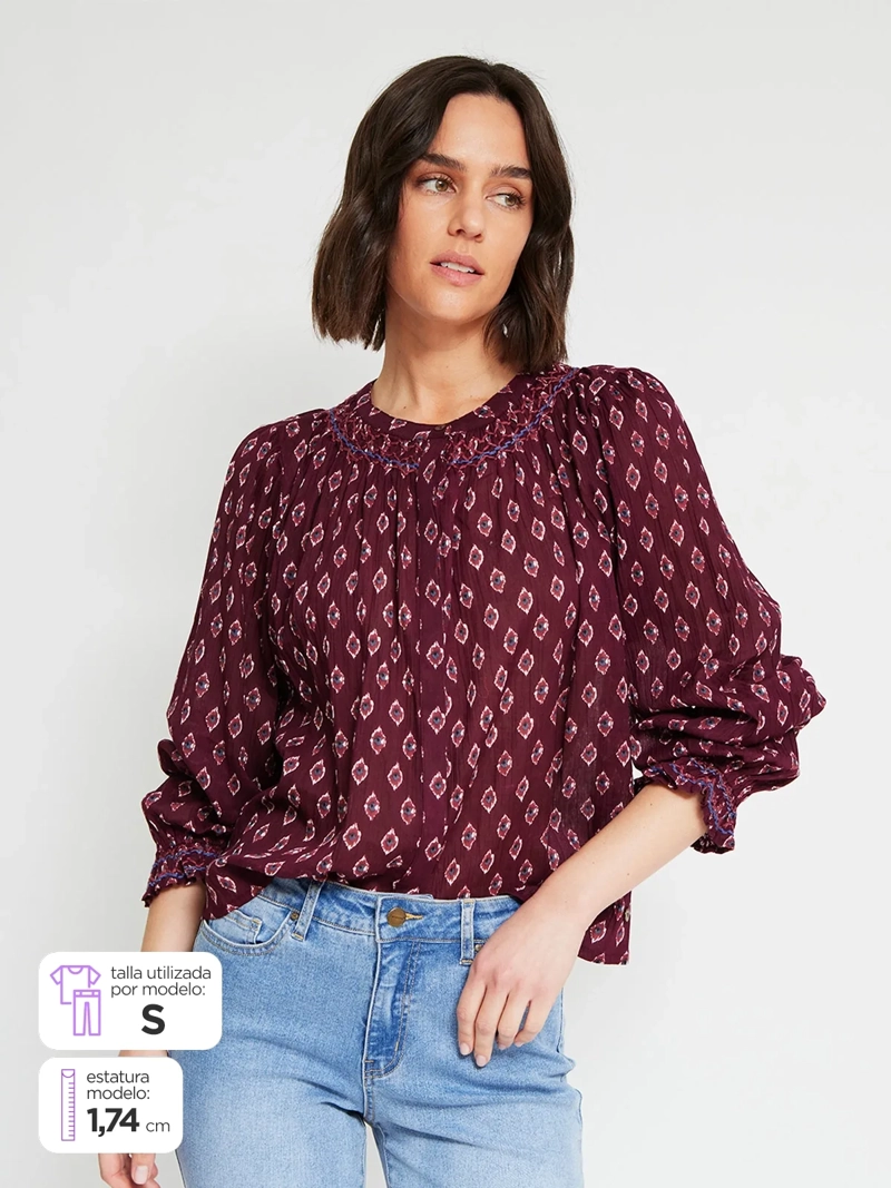 BLUSA MUJER TATIENNE ALGODÓN MANGA LARGA ESTAMPADA