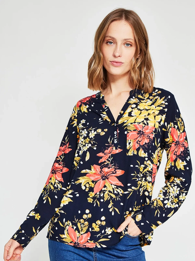 BLUSA MUJER AZIZ CUELLO MAO MANGA LARGA ESTAMPADA - 2