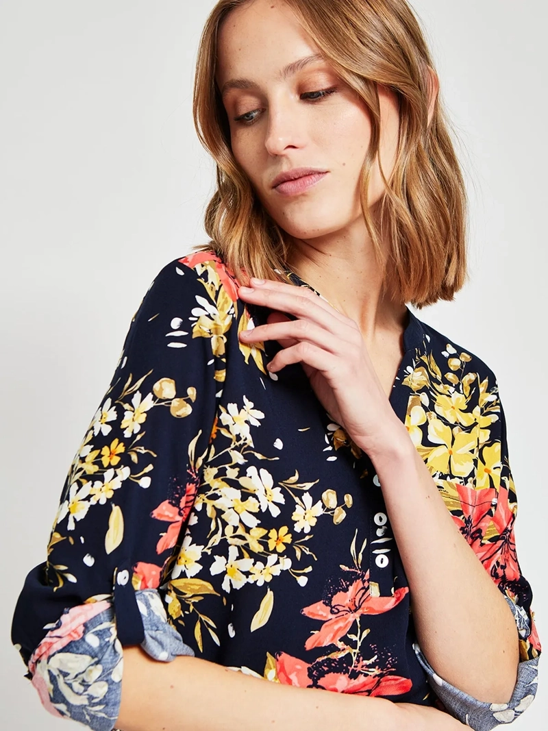 BLUSA MUJER AZIZ CUELLO MAO MANGA LARGA ESTAMPADA - 4