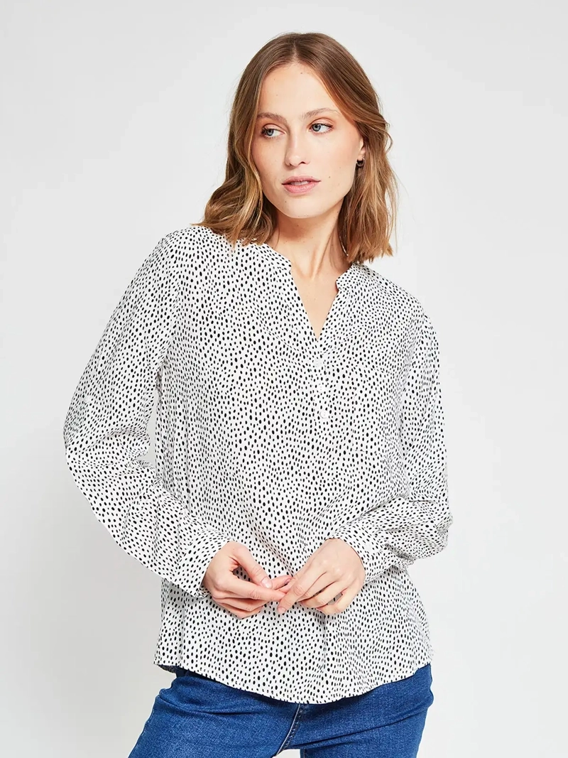BLUSA MUJER AZIZ CUELLO MAO MANGA LARGA ESTAMPADA - 2