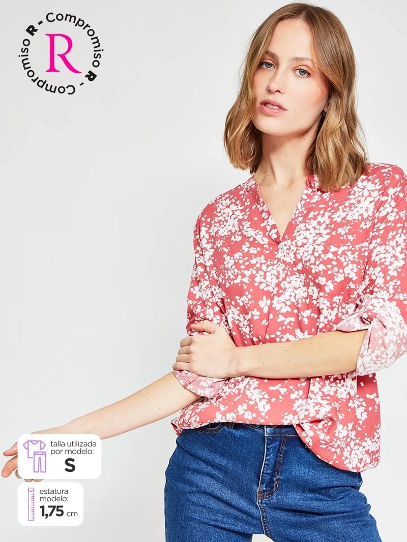 BLUSA MUJER AZIZ CUELLO MAO MANGA LARGA ESTAMPADA - 1