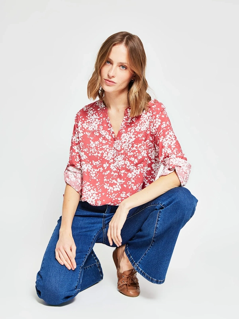 BLUSA MUJER AZIZ CUELLO MAO MANGA LARGA ESTAMPADA - 5
