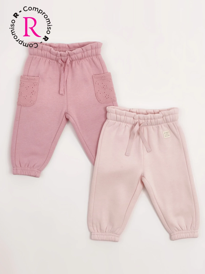 PACK X2 PANTALÓN DE BUZO NIÑA BABY HARVEST BRODERIE Y LISO - 1
