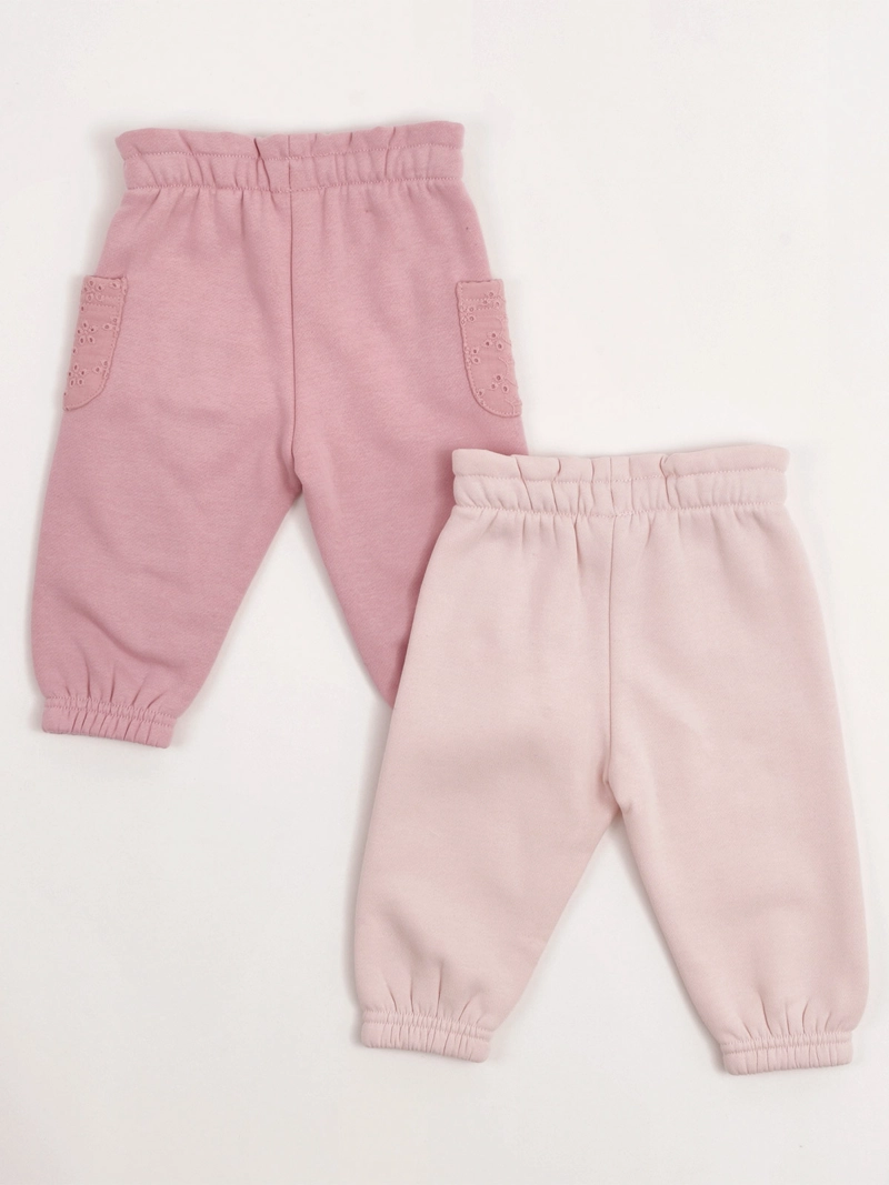 PACK X2 PANTALÓN DE BUZO NIÑA BABY HARVEST BRODERIE Y LISO - 2