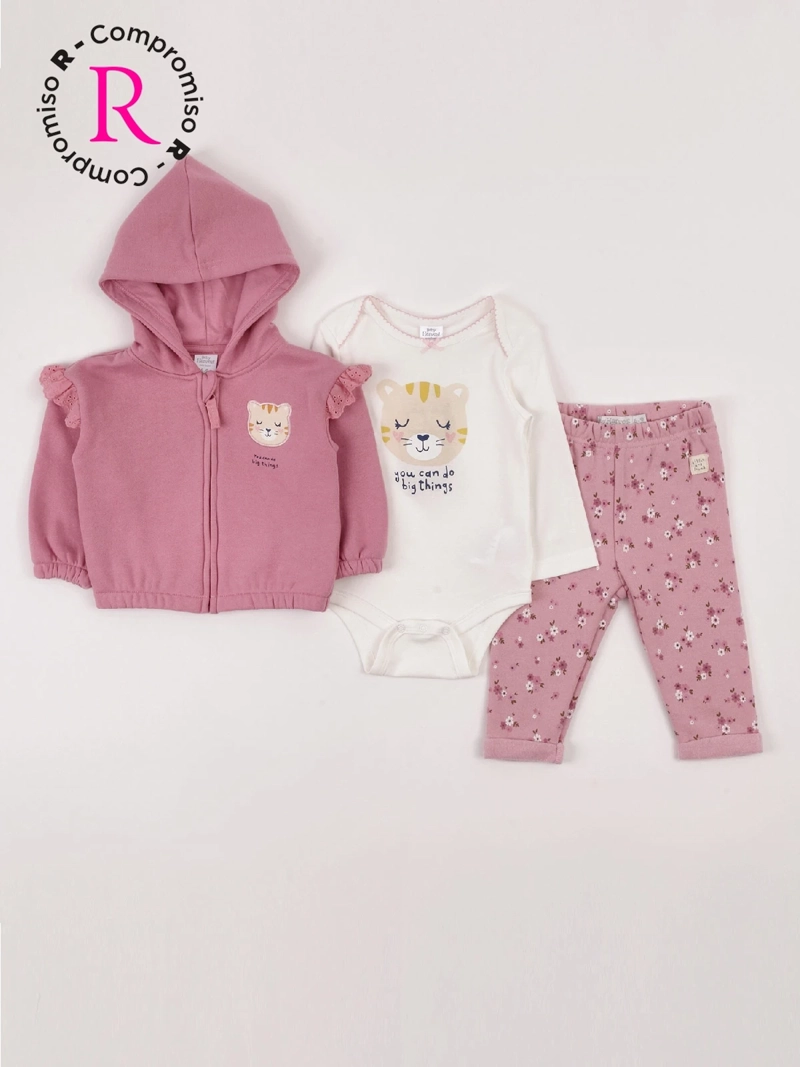 CONJUNTO POLERÓN + PANTALÓN DE BUZO + BODY NIÑA BABY HARVEST ALGODÓN  - 1