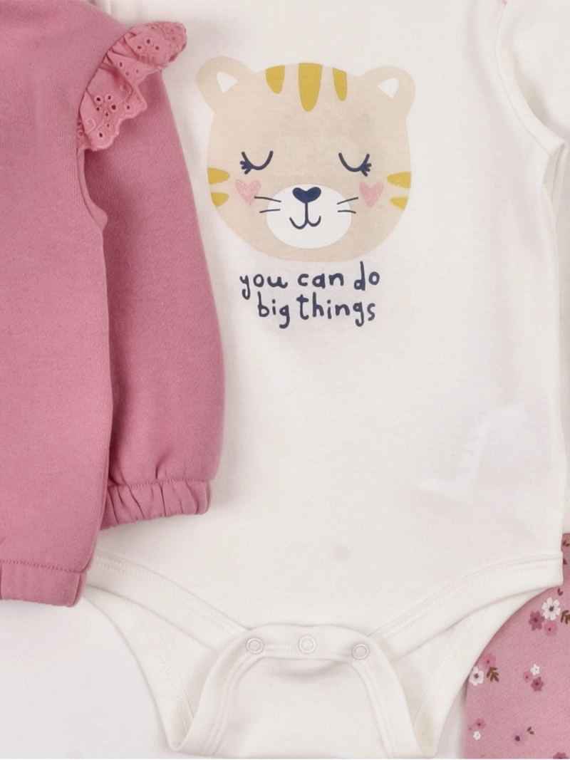 CONJUNTO POLERÓN + PANTALÓN DE BUZO + BODY NIÑA BABY HARVEST ALGODÓN  - 3