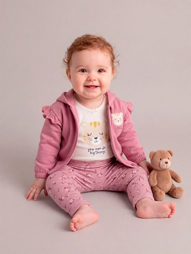 CONJUNTO POLERÓN + PANTALÓN DE BUZO + BODY NIÑA BABY HARVEST ALGODÓN  - 1