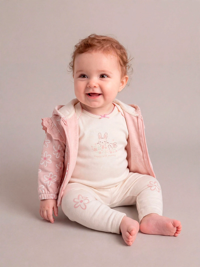 CONJUNTO POLERÓN + PANTALÓN DE BUZO + BODY NIÑA BABY HARVEST ALGODÓN  - 1