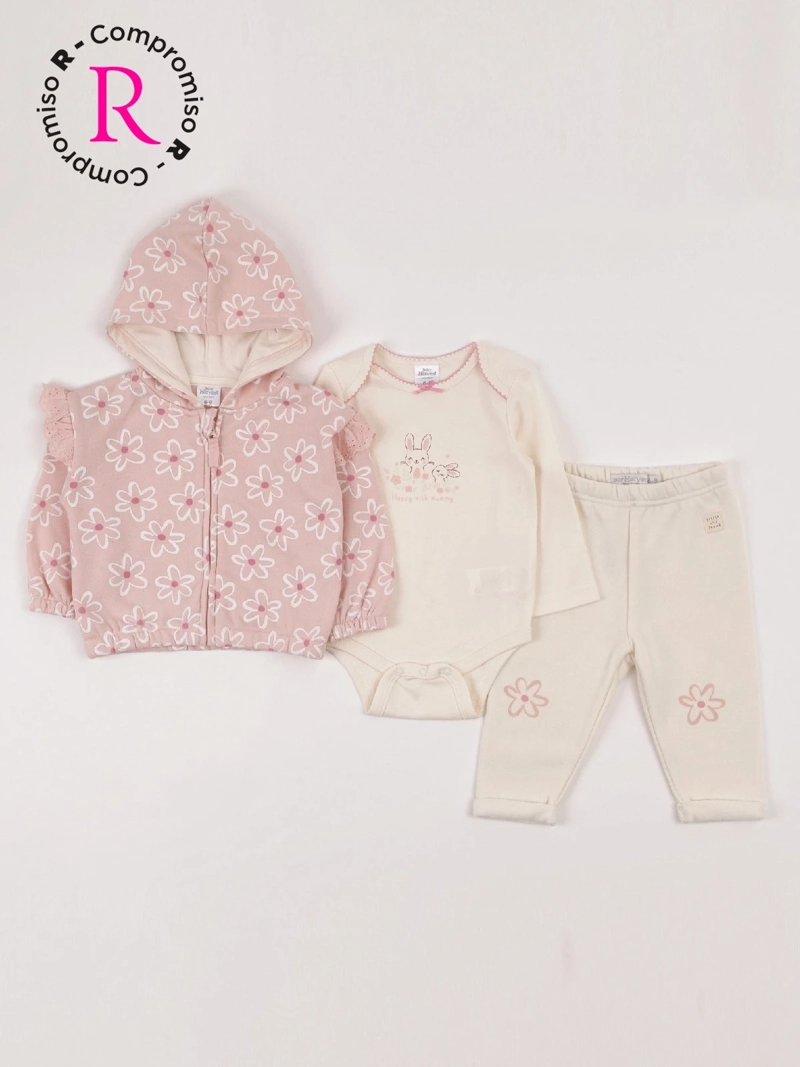 CONJUNTO POLERÓN + PANTALÓN DE BUZO + BODY NIÑA BABY HARVEST ALGODÓN  - 3