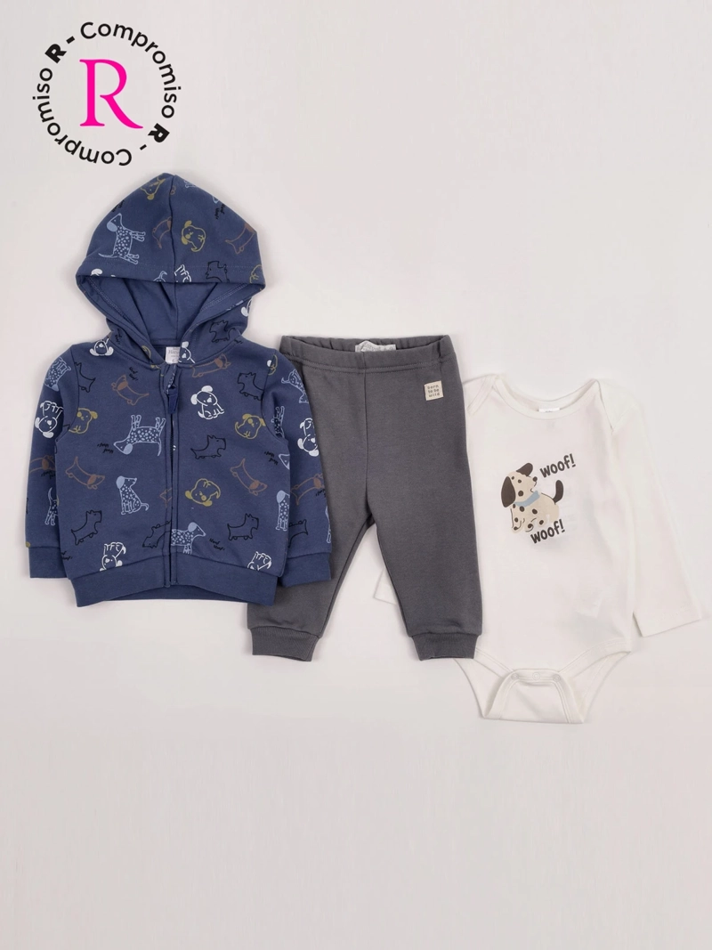 CONJUNTO POLERÓN + PANTALÓN DE BUZO + BODY NIÑO BABY HARVEST ALGODÓN  - 1