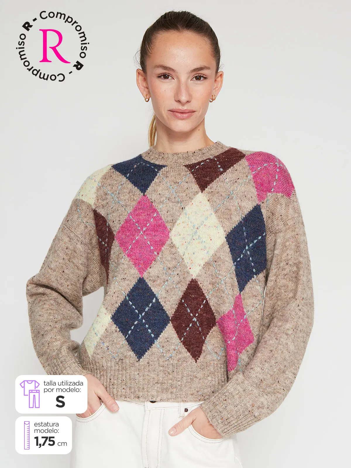 SWEATER MUJER INDEX MANGA LARGA ROMBOS - 1