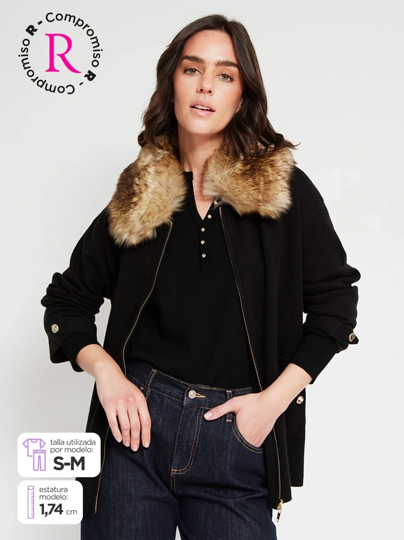 CARDIGAN MUJER CACHAREL CIERRE Y PELOS - 1
