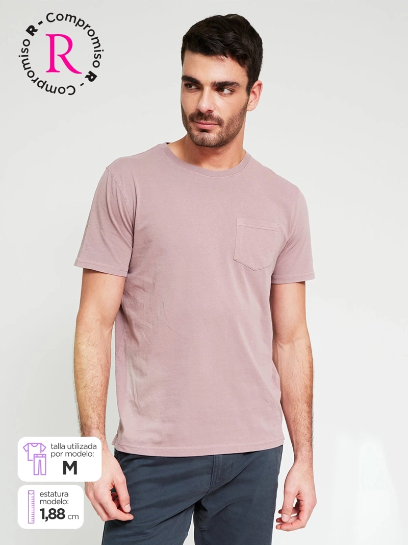 POLERA HOMBRE CACHAREL ALGODÓN CUELLO REDONDO MANGA CORTA LAVADA - 1