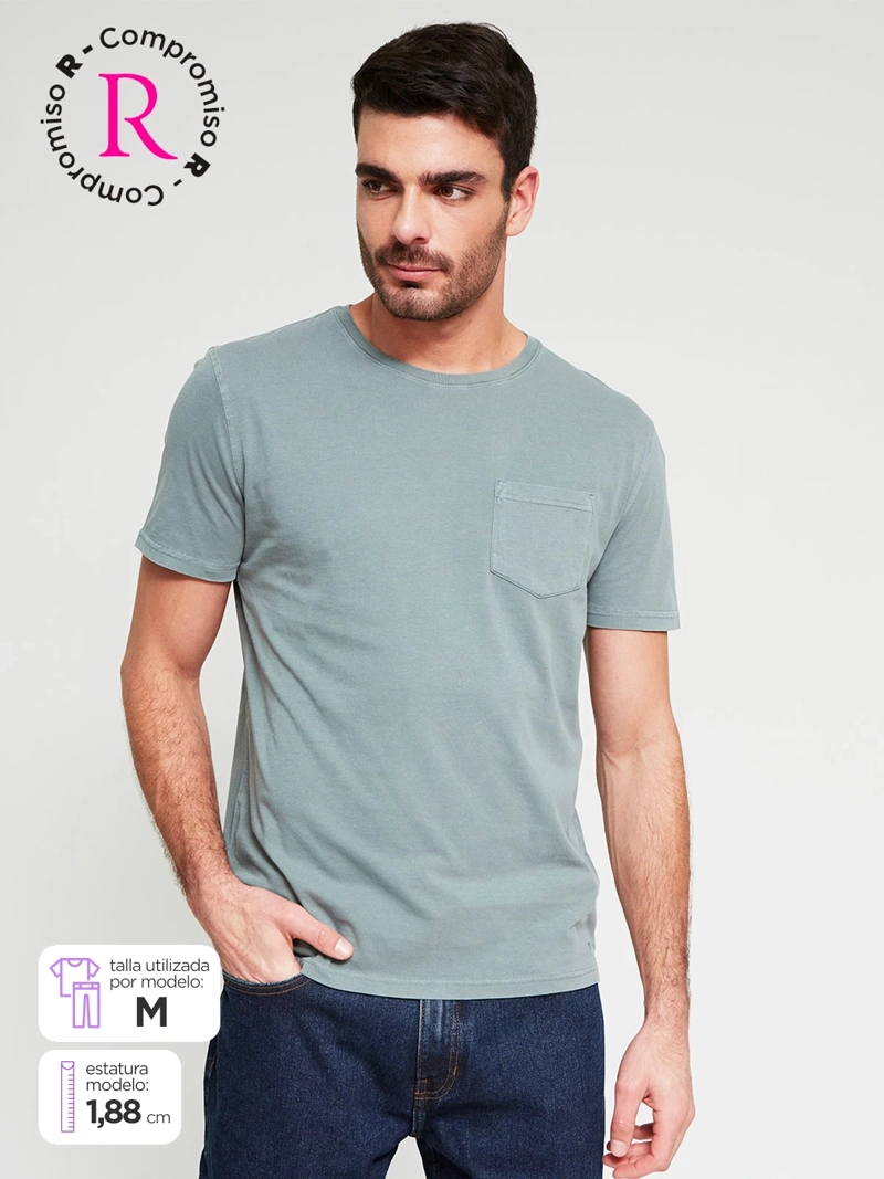 POLERA HOMBRE CACHAREL ALGODÓN CUELLO REDONDO MANGA CORTA LAVADA - 1