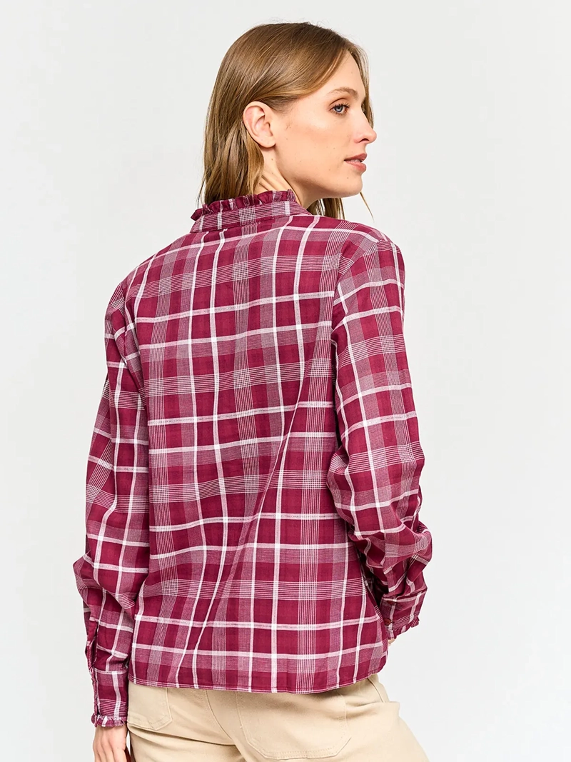 BLUSA MUJER AZIZ ALGODÓN CUELLO RUFFLE MANGA LARGA ESCOCESA - 2