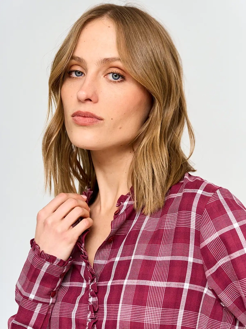 BLUSA MUJER AZIZ ALGODÓN CUELLO RUFFLE MANGA LARGA ESCOCESA - 3