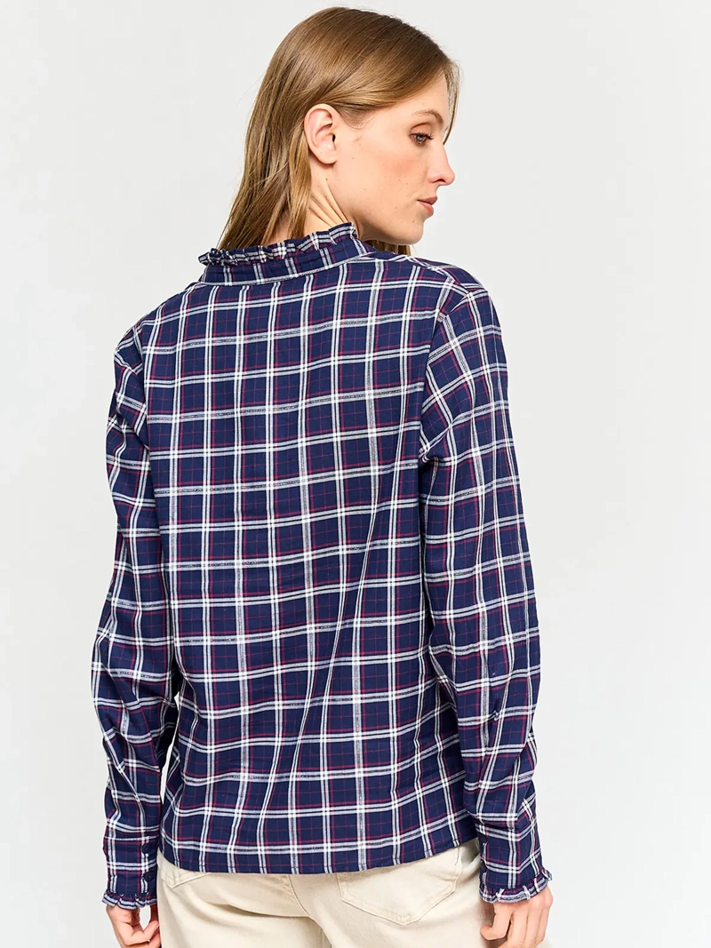 BLUSA MUJER AZIZ ALGODÓN CUELLO RUFFLE MANGA LARGA ESCOCESA - 3