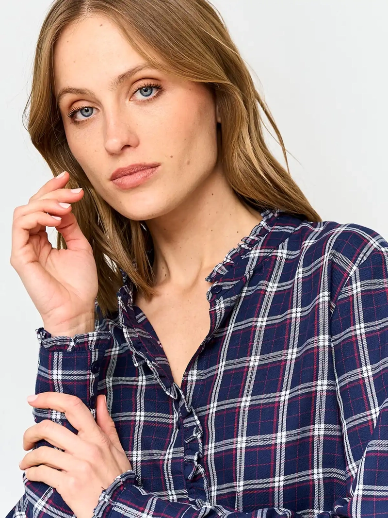 BLUSA MUJER AZIZ ALGODÓN CUELLO RUFFLE MANGA LARGA ESCOCESA - 4