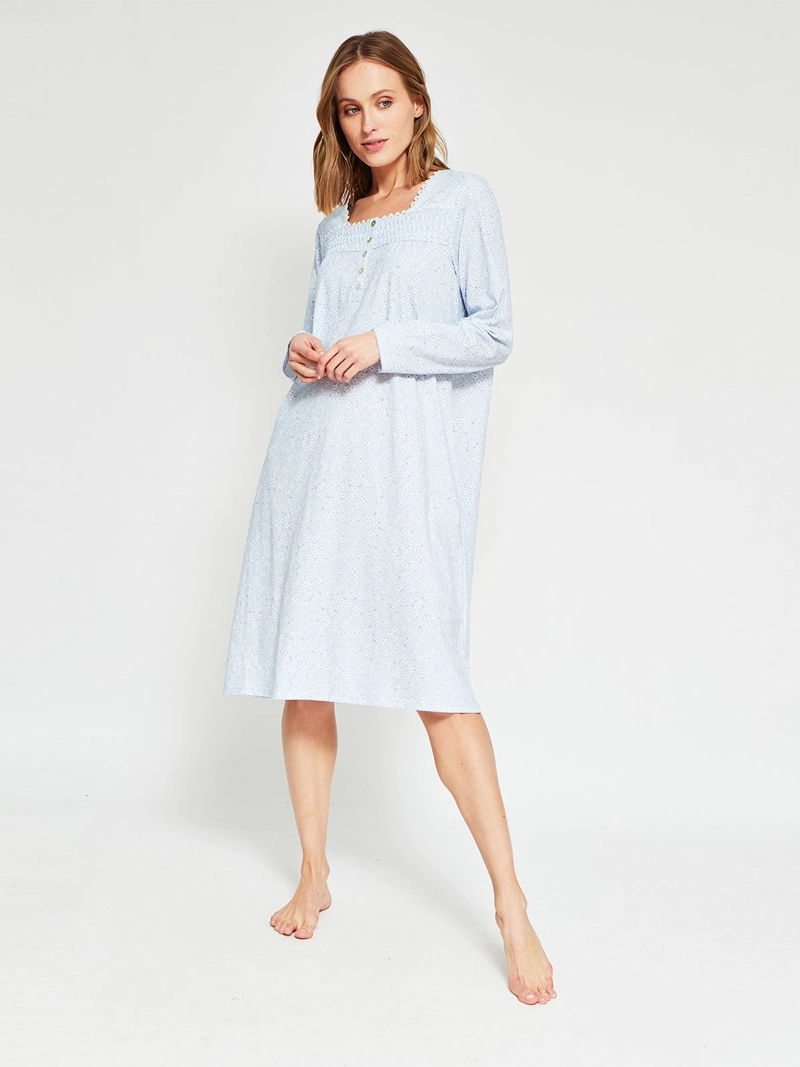 CAMISA DE DORMIR MUJER AZIZ MANGA LARGA CELESTE - 1