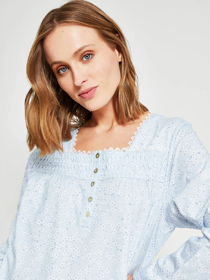 CAMISA DE DORMIR MUJER AZIZ MANGA LARGA CELESTE - 3